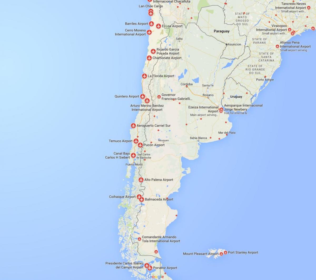 kart over flyplasser i Chile