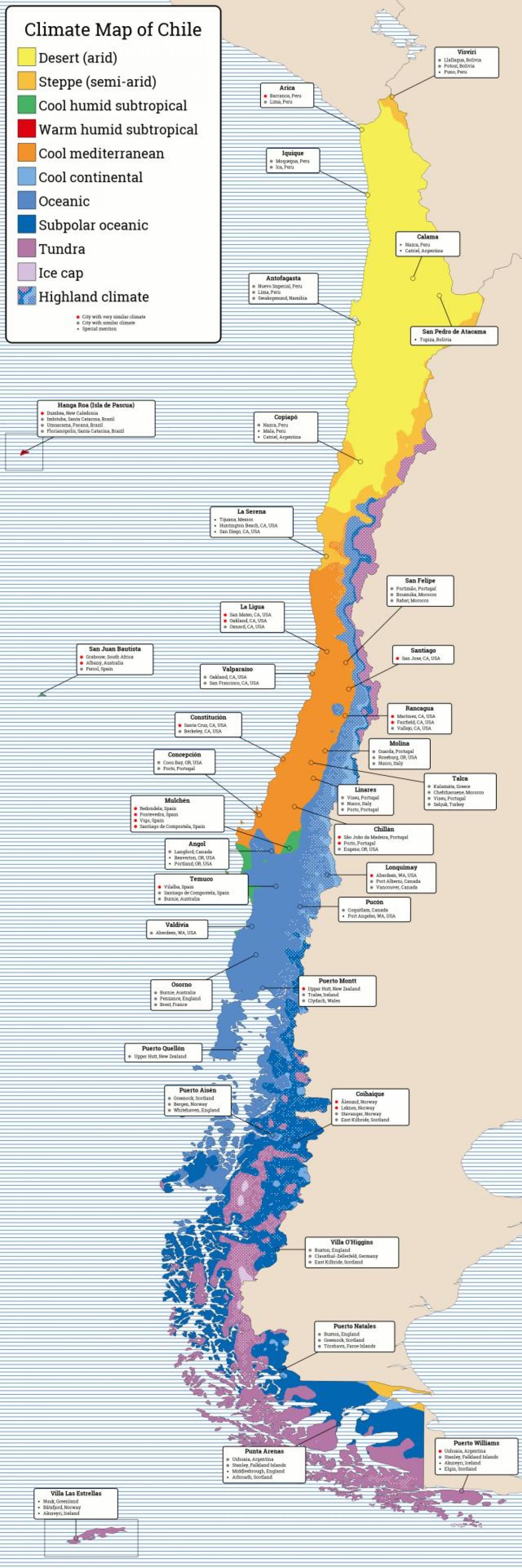 Kart over Chile klima