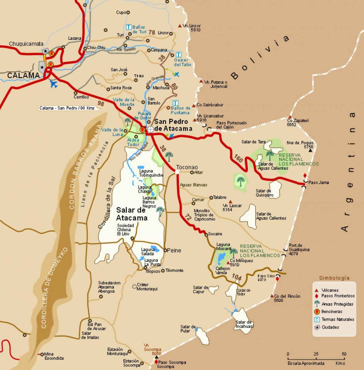 Kart over atacama i Chile