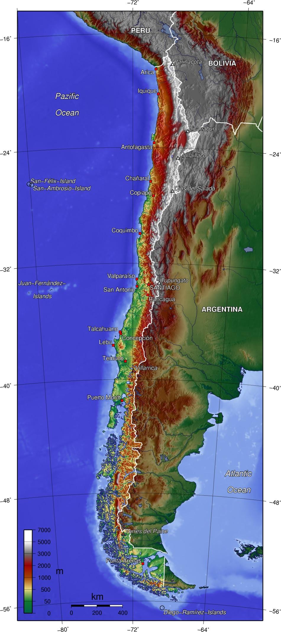 fjellene i Chile kart