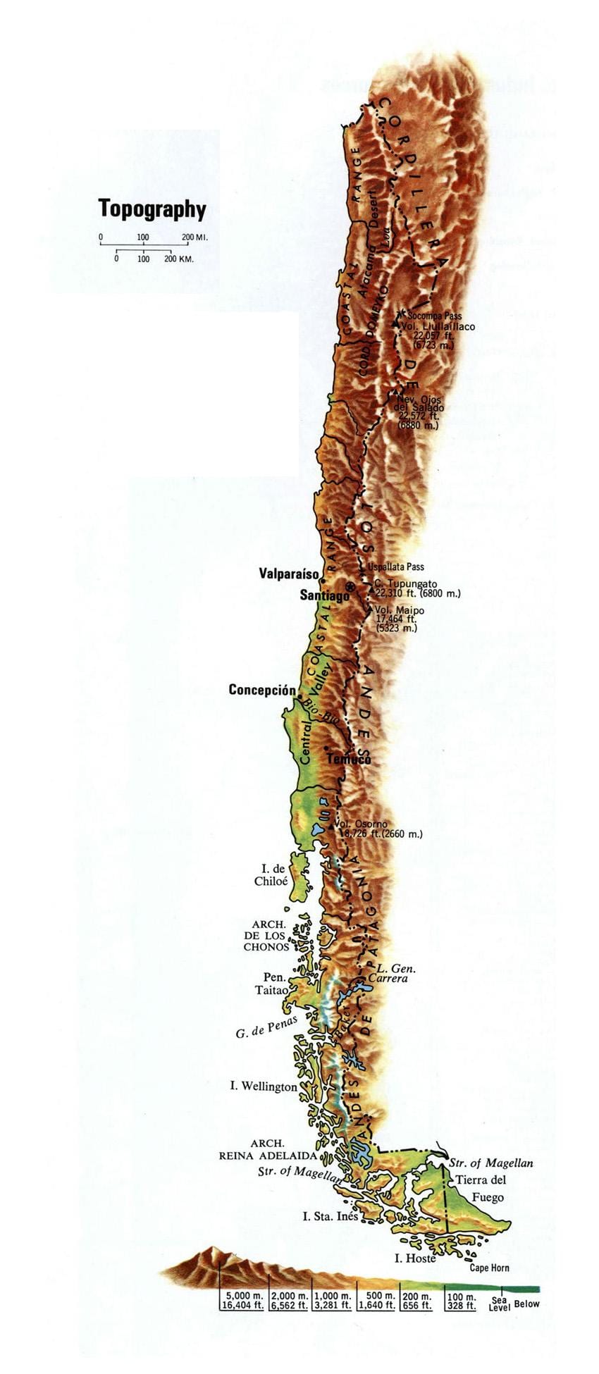 Chile høyde kartet