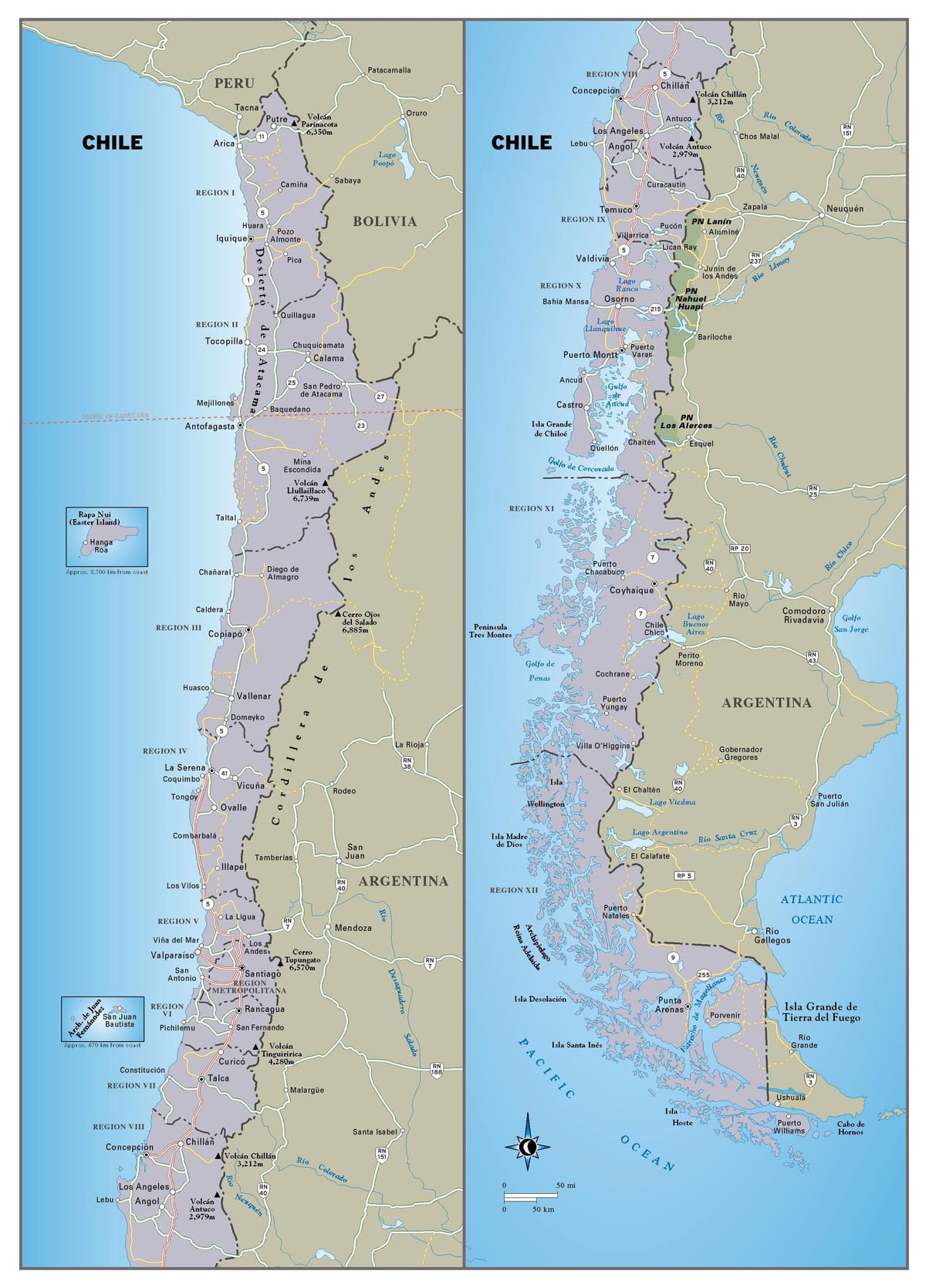 Kart over Chile reiser