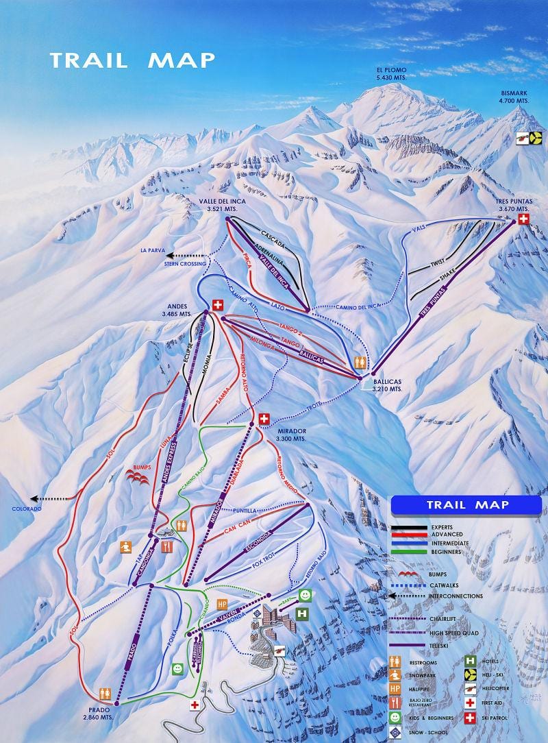 Kart over Chile ski resorts