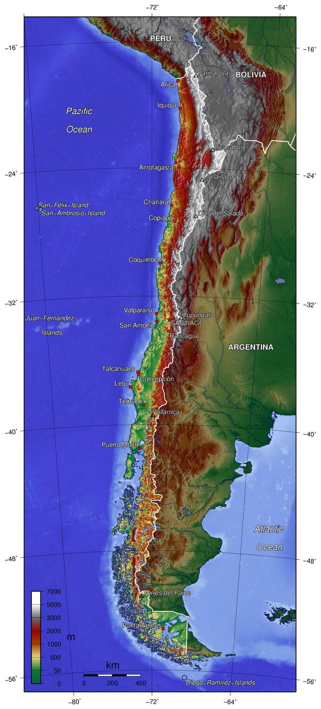Chile geografi kart