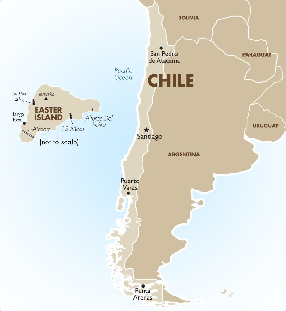 kart over Chile inkludert påskeøya