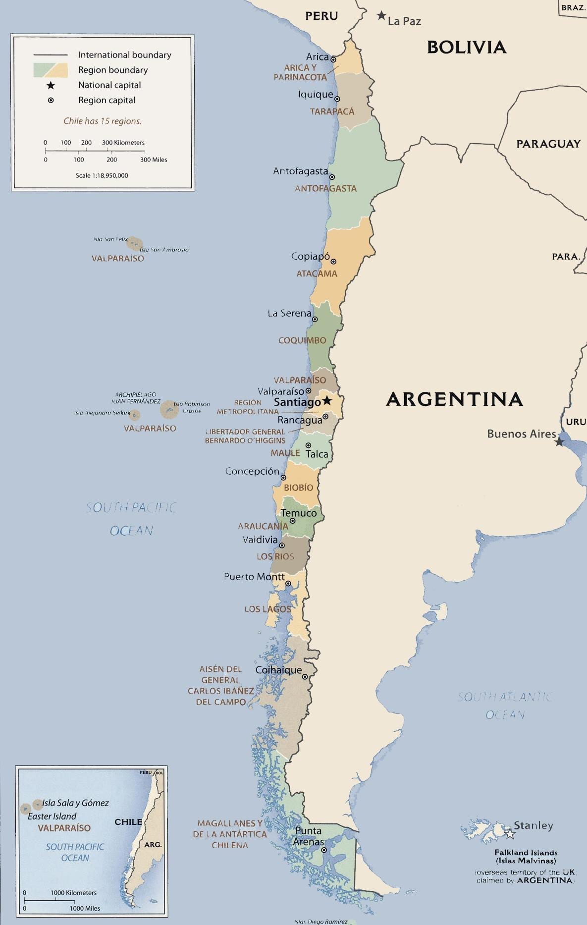 Kart av politiske Chile